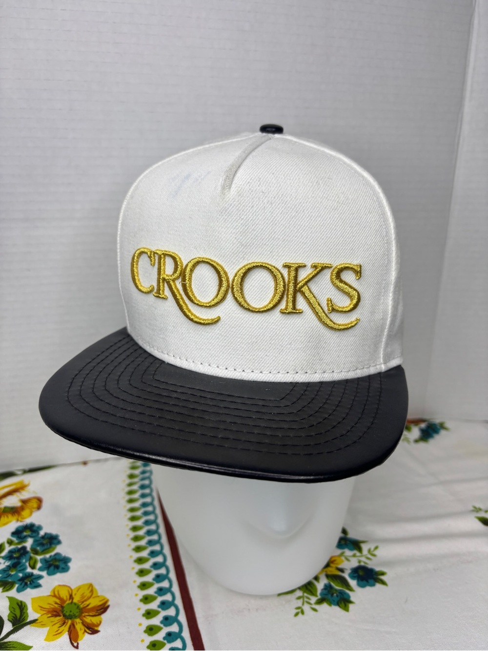 New Era Crooks & Castles Snapback Hat with 'CROOKS' Embroidery Faux Leather Brim